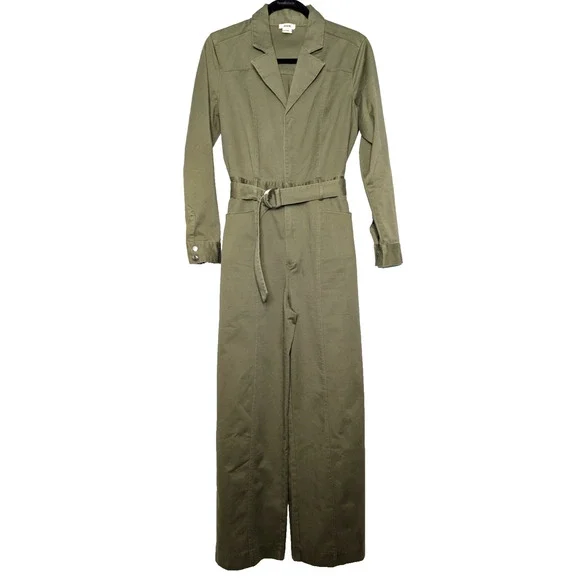 Jason Wu Army Green Utility Cargo Wide Leg High Rise Belted Cotton‎ Jumpsuit SML - Picture 2 of 11